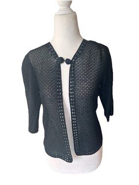 Vintage Open Weave Black Size XS/S Crochet  Bolero Top Single Button